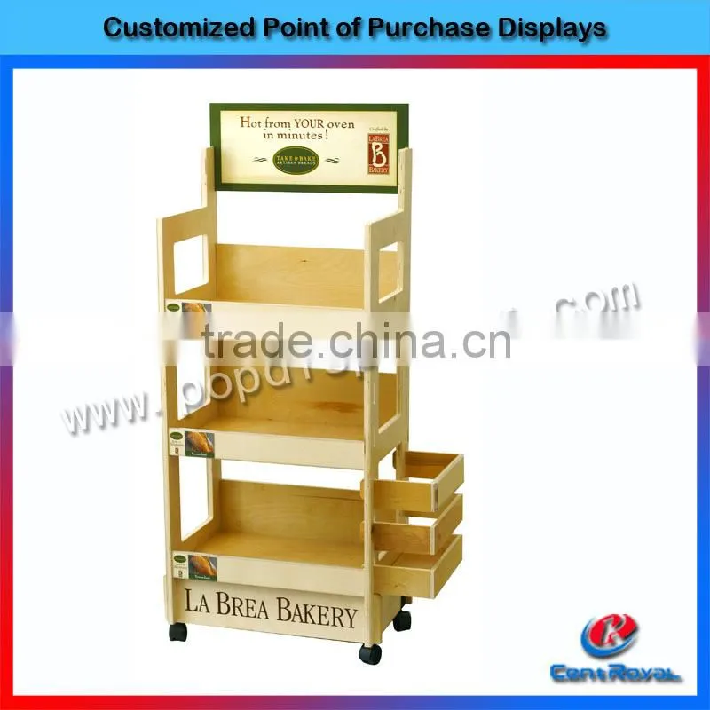 2015 Custom design wooden bakery bread display rack