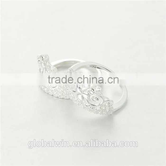 Fine Jewelry European Design Pure Silver Clear CZ Crown Ring