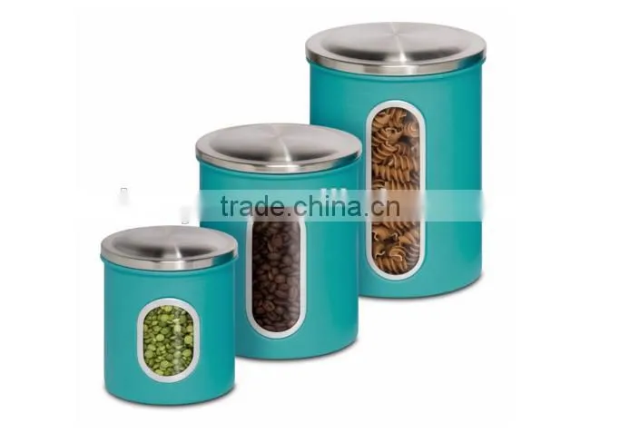 Blue 3-Piece Metal Nested Kitchen Canister Storage Set