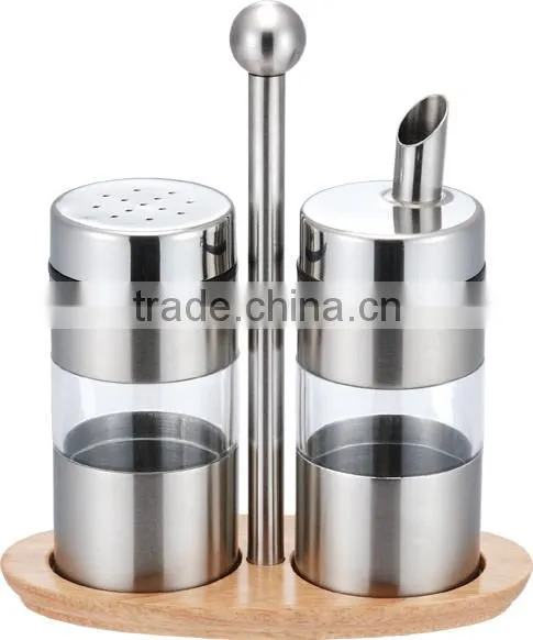 Wholesale 4 PCS Stainless Steel Condiment Set With Stainless Rack BSCI
