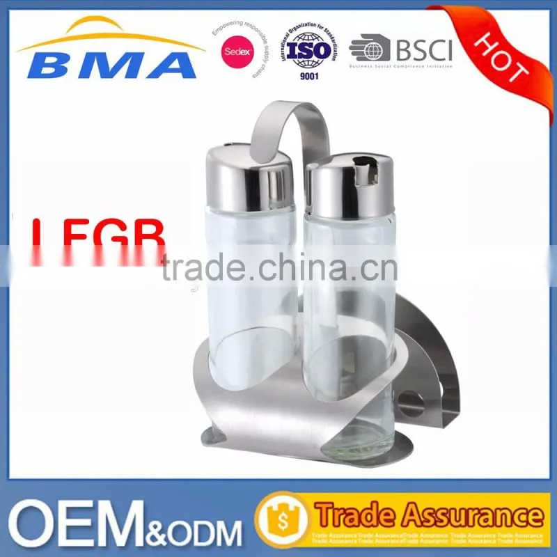 Factory Stainless Steel Condiment Glass Oval Oil and Vinegar Bottle Holder