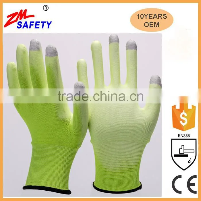 15 gauge Polyester PU Hand Phone Touch Screen Gloves