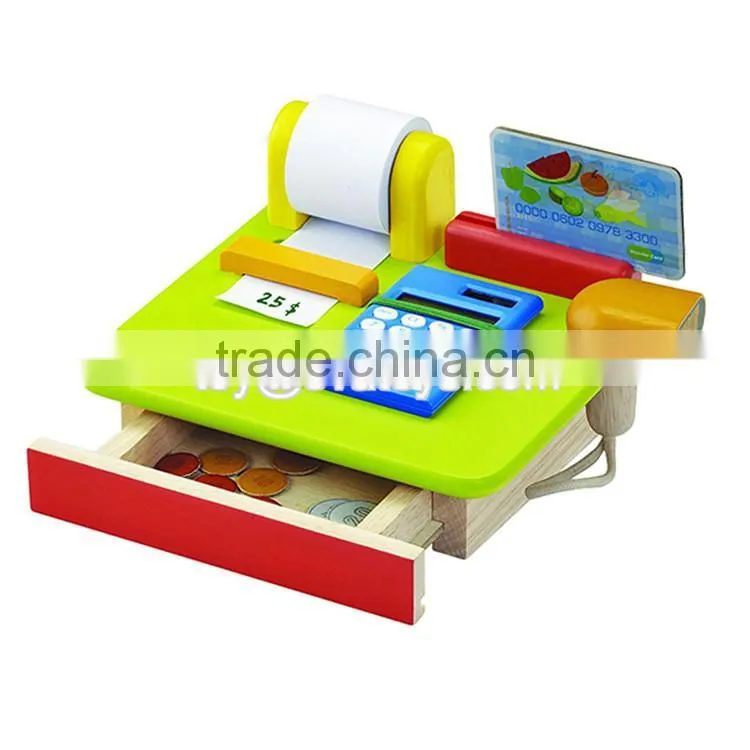 New style kids pretend play cash register wooden cashier toy W10A062