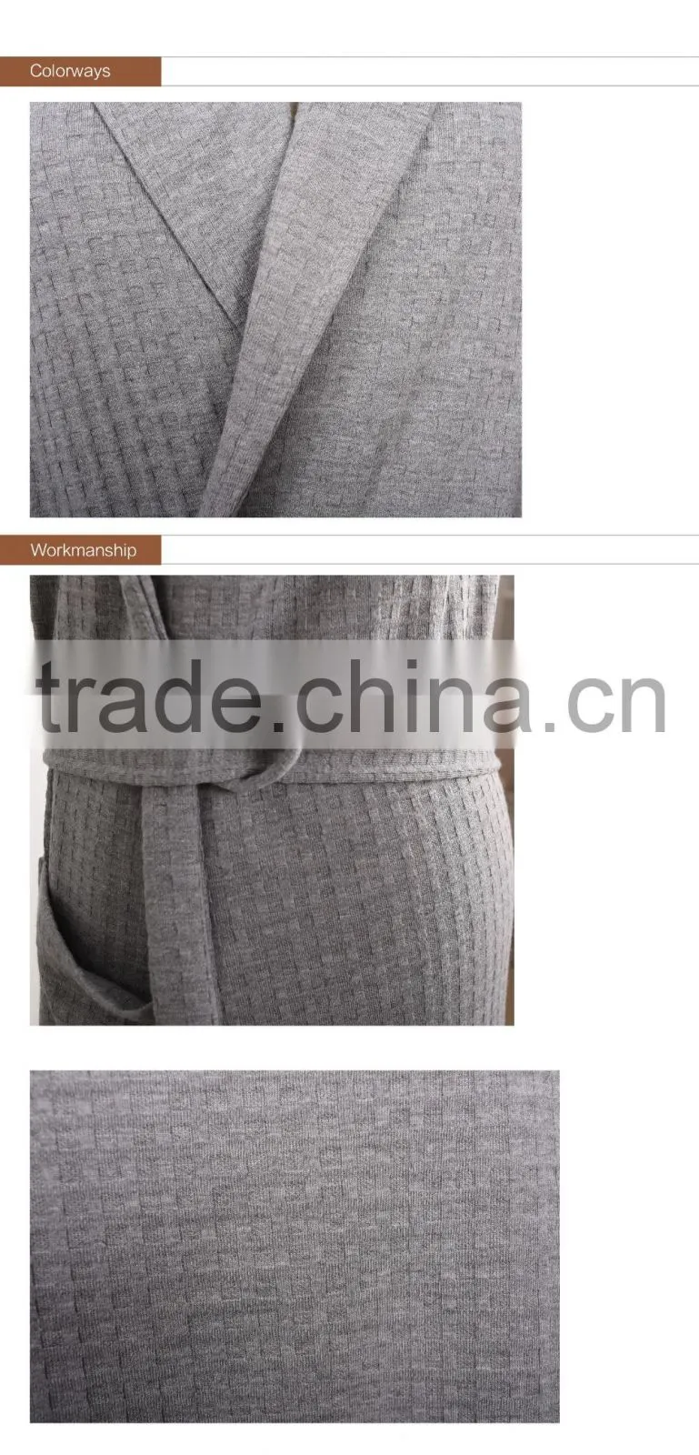 2016 NEW Microfiber Flannel Fleece Bathrobe With waffle Style