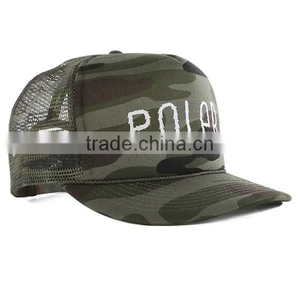 Custom stylish 5 panel snapback mesh camo wholesale blank trucker hats