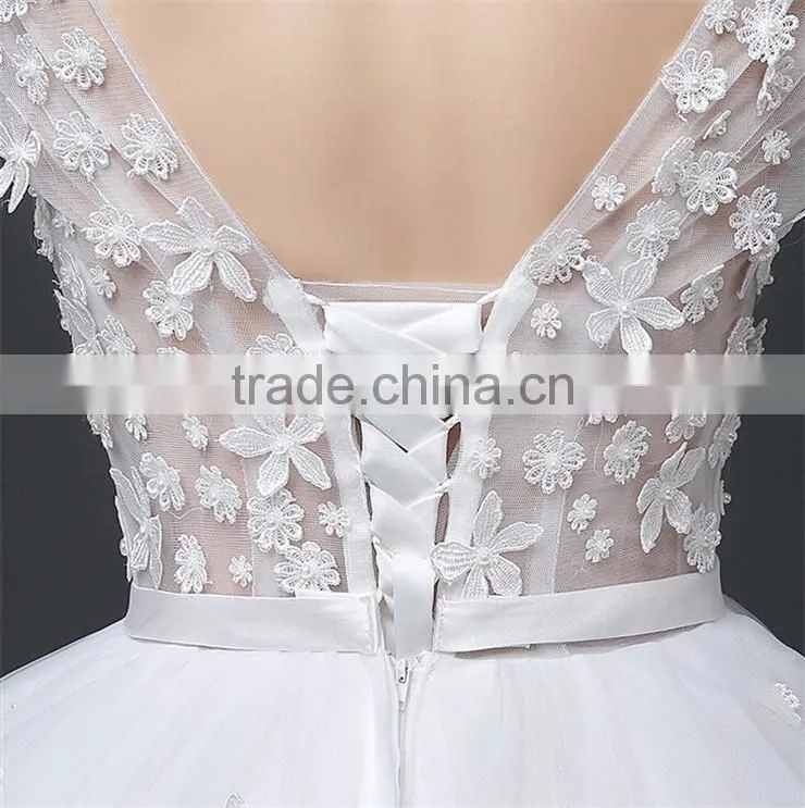 MGOO Beaded Embroidery Wrap Chest Cream Crepe Empire Vintage Wedding Dress Formal Dress With Half Sleeve