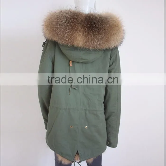 Myfur China Wholesale Fur Parka Mujer with Real Fox Fur Lining Raccoon Fur Collar Hooded