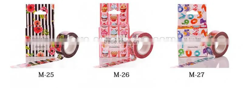 Multicolor customized Japan washi tape 1.5cm*10m cut by hand adhesive paper tape whole roll no trace removeable