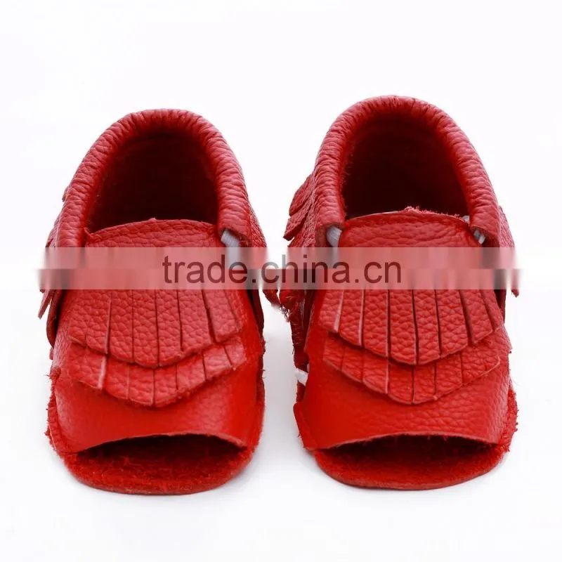 100% cow leather baby summer fringed moccs