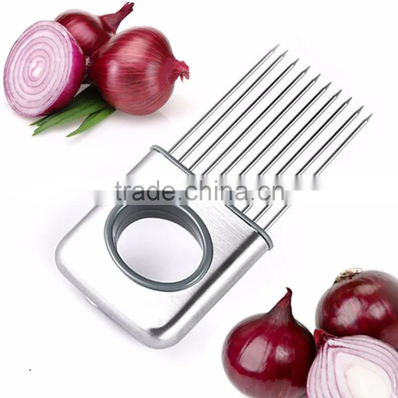 Fruit Vegetable Tools Stainless Steel Onion Holder Slicer Kitchen Gadgets Easy Cut Tomato Meat Tenderizer Onion Holder Fork