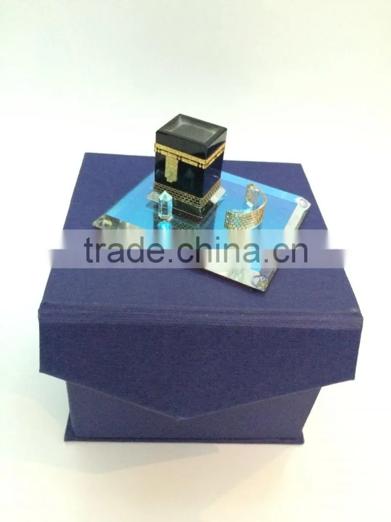 Saudi Building Black Optic Crystal Kaaba With 24K Gold Plated Metal For Muslim Souvenirs