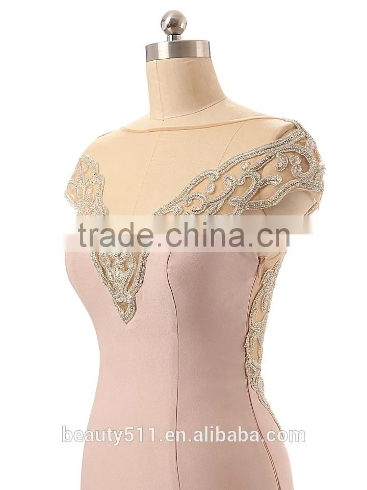 New design high quality crystal beaded tull Neck hanging Medium short Strapless sexy prom gown party dress