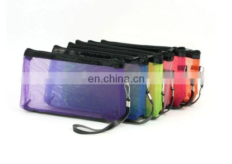 6 Pieces Multi Color Mesh Design Zipper Make Up Bag for Ladies