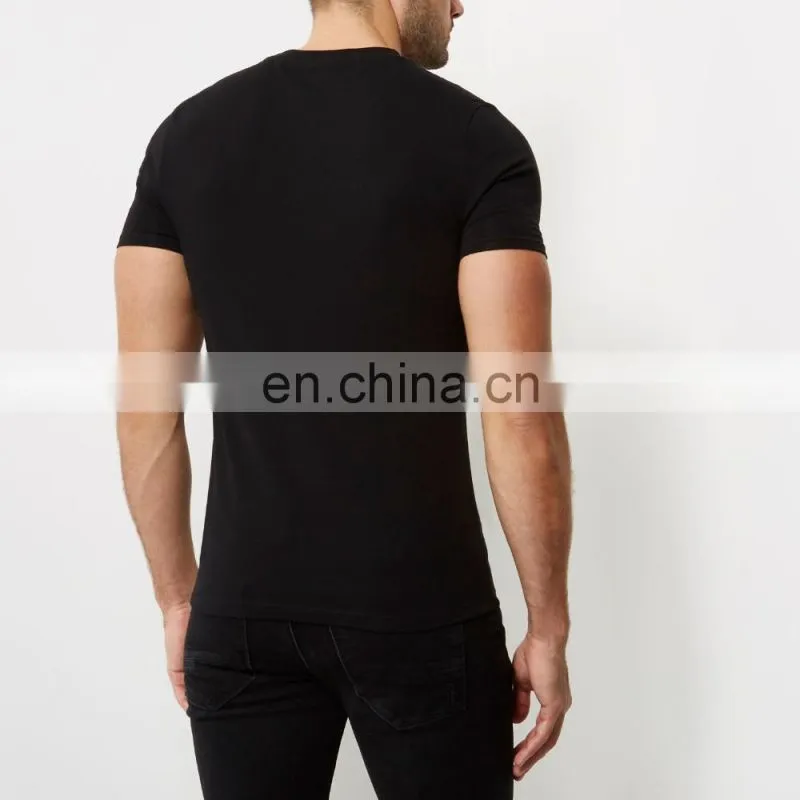 Men fashion blank crew neck black muscle fit t shirt wholesale china