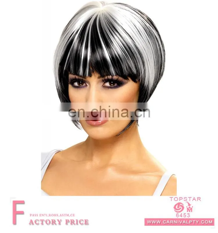 Cosplay synthenic mixed black and white short wig hair for women decoration