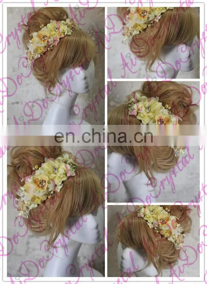 Aidocrystal yellow plastic crown flower,artificial flowers hair accessories for wedding