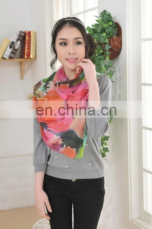 Digital Printed 100%Silk Square Chiffon Scarf