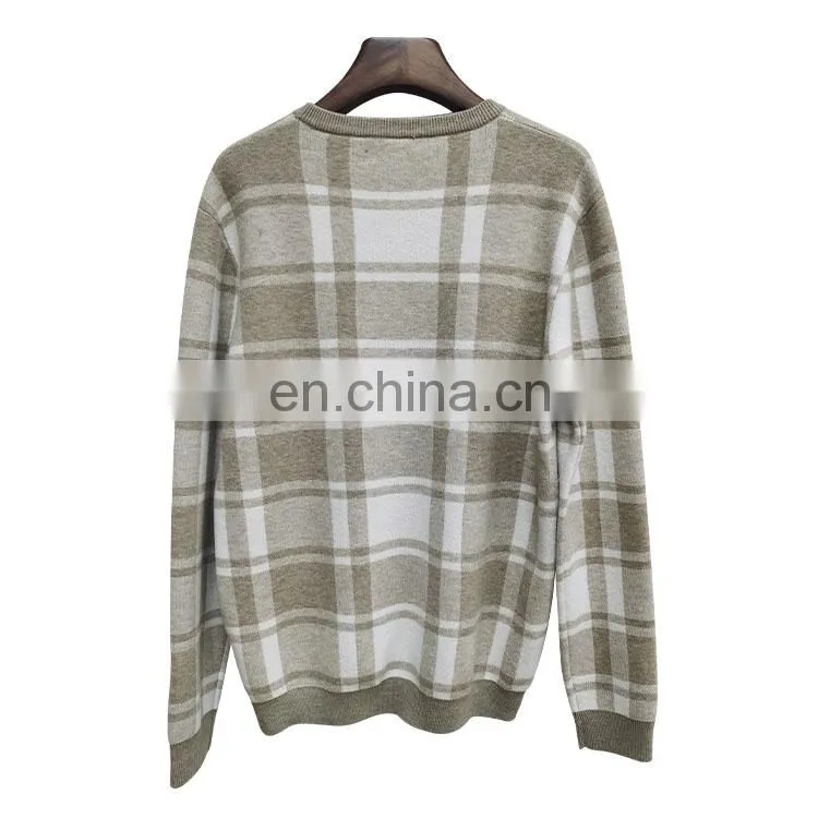 DiZNEW custom logo printed men sweaters long sleeve bulk plaid pullover sweaters