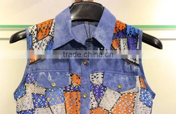 Hollowed-out sleeveless tops with colorful tetragonum for women