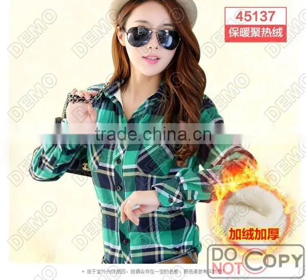 Fashion Casual yarn-dyed plaid long-sleeve Ladies' shirt