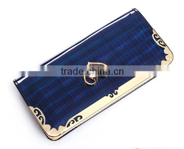 Latest design ladies hand purse clutch pu wallet heart rhinestone purse