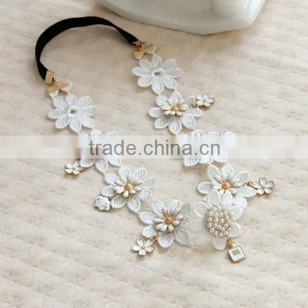 Gothic Handmade Bride Princess Wide Lace Flowers Head Wrap Hairband