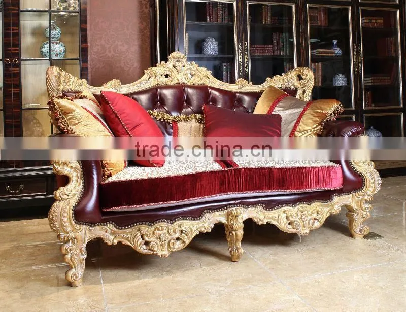 Luxury royal palace design living room furniture set Beech wood living room sofa set