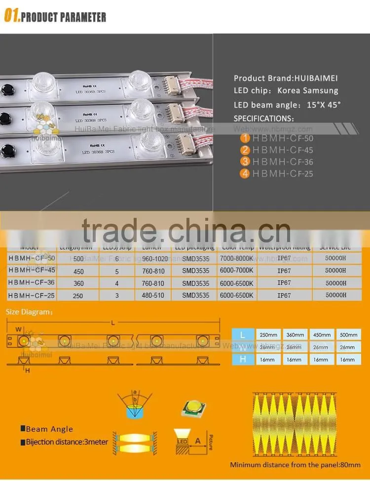 3 year warranty outdooor edge-lit led SMD3535 for double side light box