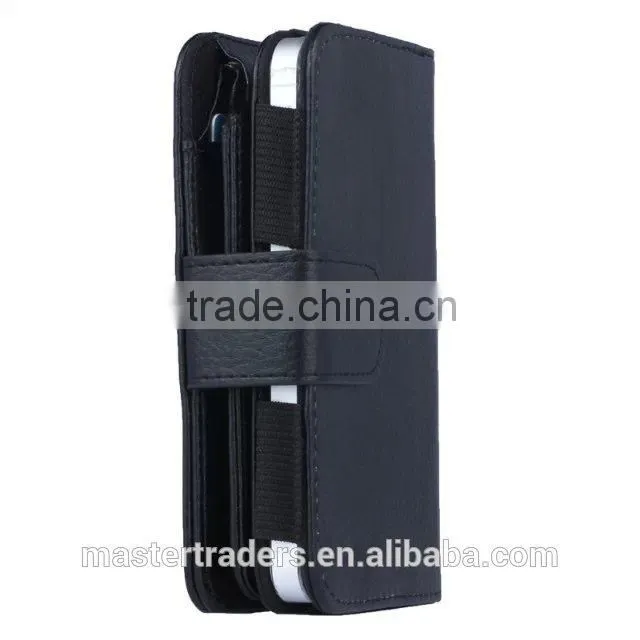 Cheap Multi Function Litchi Grain Stand Wallet PU Leather Case With Card Slot And PC Back Cover For 4 Inch Mobile Phone MT-3682
