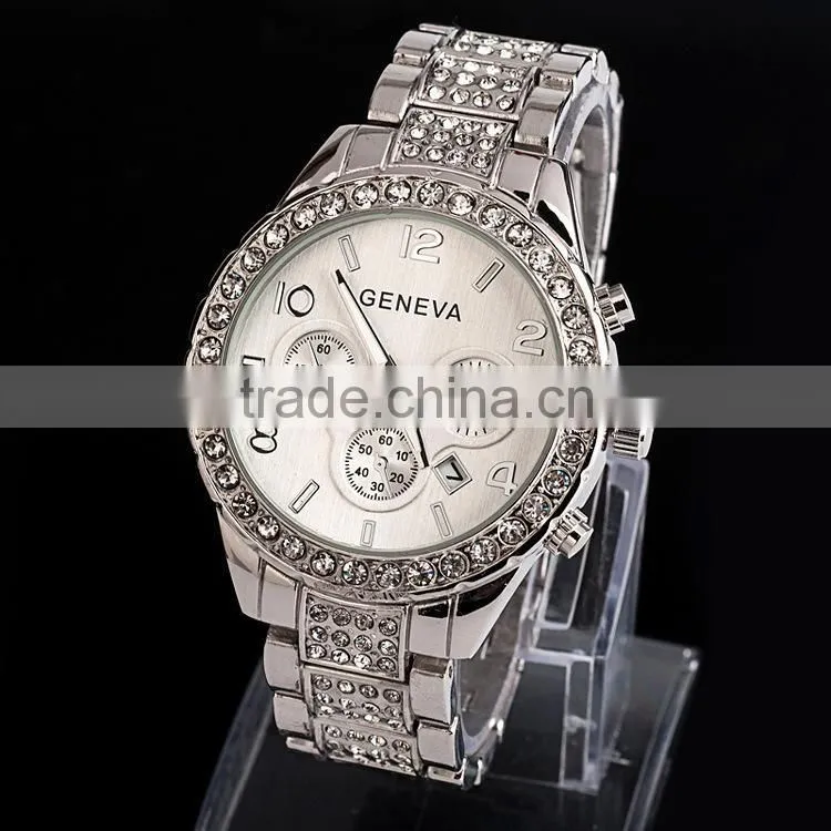 Diamond Geneva Watches Women Stainless Steel Quartz Watch Military Crystal Gold Watches relogio feminino montre femme