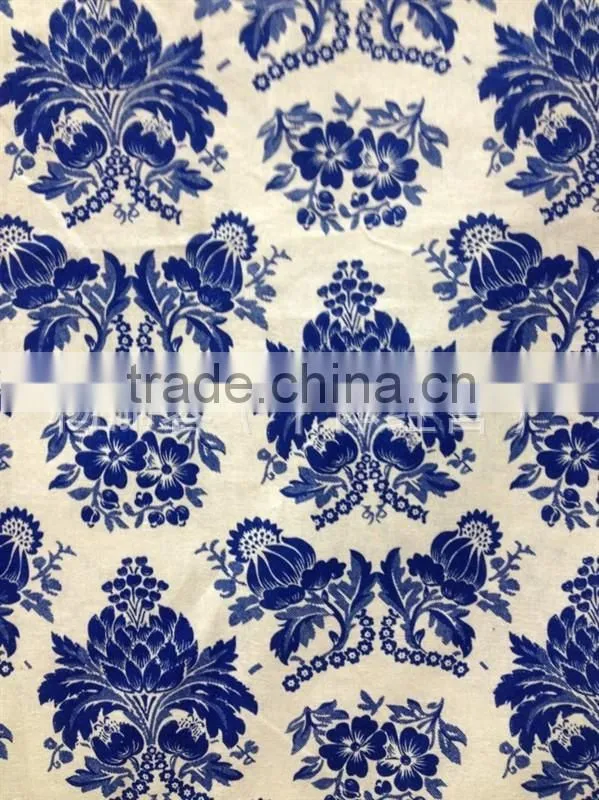 100% Linen fabric Design of blue and white porcelain fabric for sheet, bed-cover, sofa cover, curtain, tablecloth