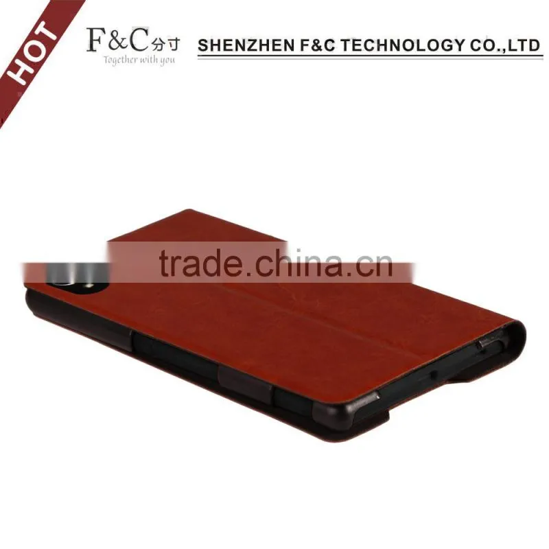 Classical brown back stand leather flip case for Sony Xperia Z4 Compact skin cover 5.2 inch