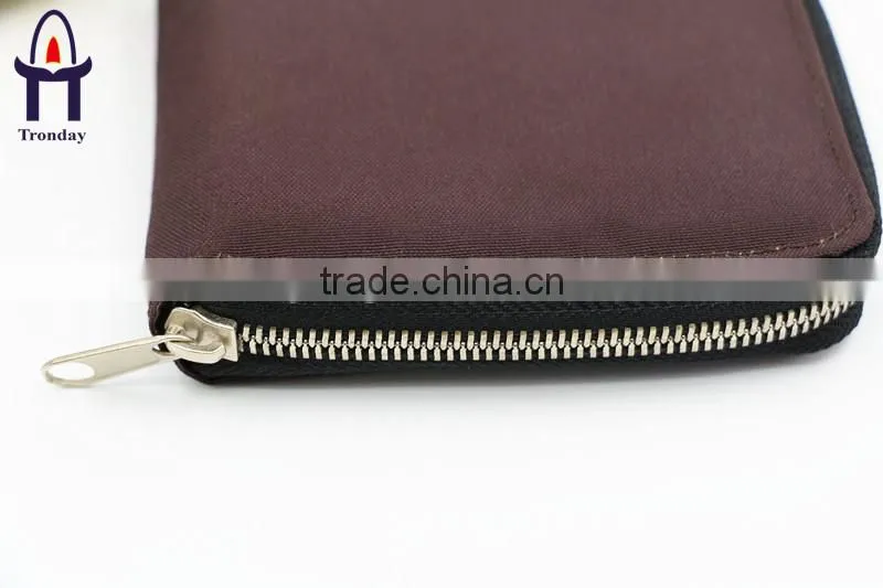 Brown fabric mens wallet black PU money clip wallet for men with zipper closure