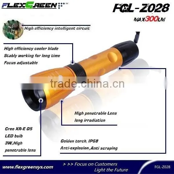 18650 battery zoom function Q5 LED copper flashlight