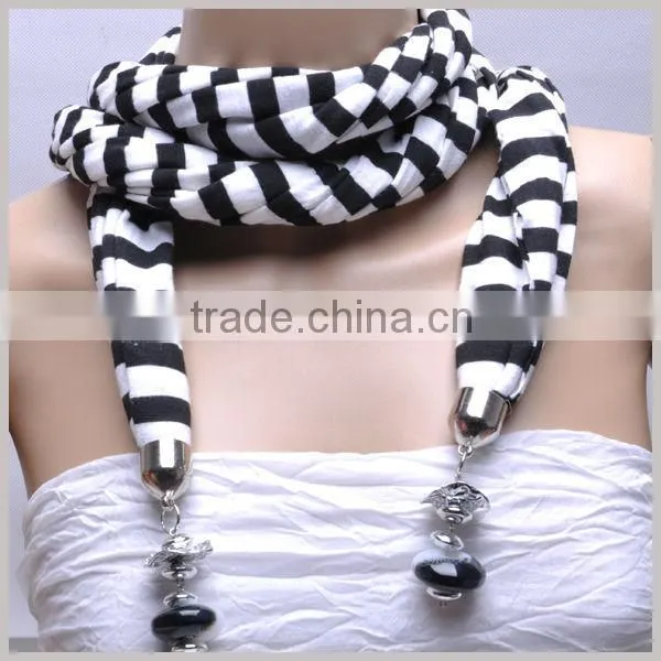 Striped charm large beaded scarf with jewelry