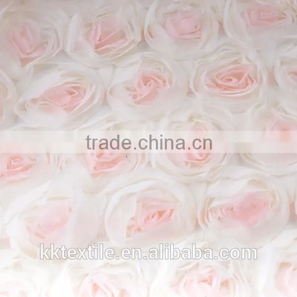2014 newest design three-dimensional chiffon rose embroidery lace fabric