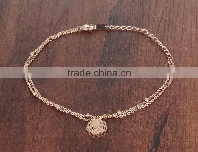 fashion jewelry adjustable 316L stainless steel rose gold flower anklets for women,rose anklet