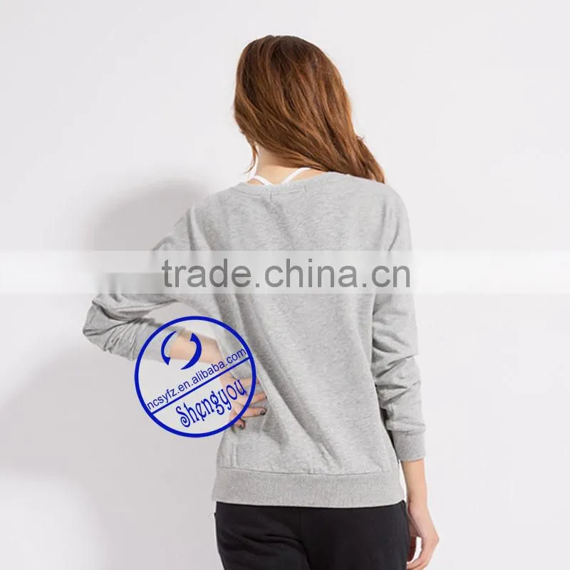 custom women's long sleeve crewneck sweatshirts with chest pocket