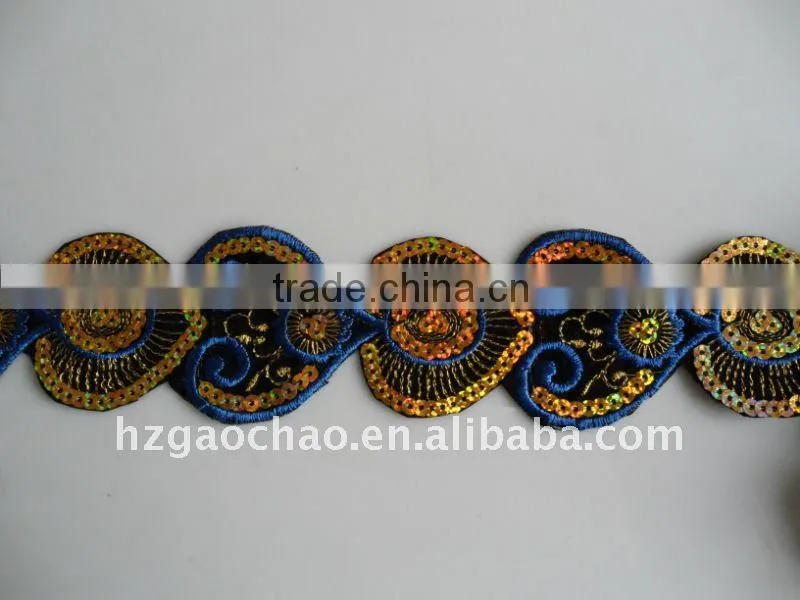 Superb gold sequin velvet embroidery lace hand trimming