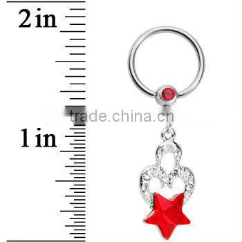 Crystalline Heart Red Star Captive Ring Body Jewelry nipple rings
