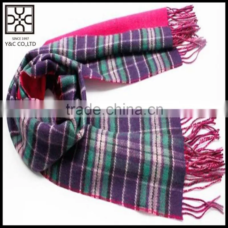 2015 Solid Color Checked Double Sided Wool Scarf with fringe