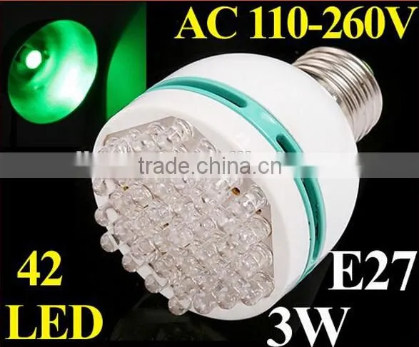 3W Energy Saving E27 LED lamp 42 pcs LED Bulb Light with blue/green/yellow light color choice led lighting