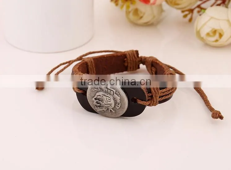 cheap price skull mean leather bangle, expandable bangle