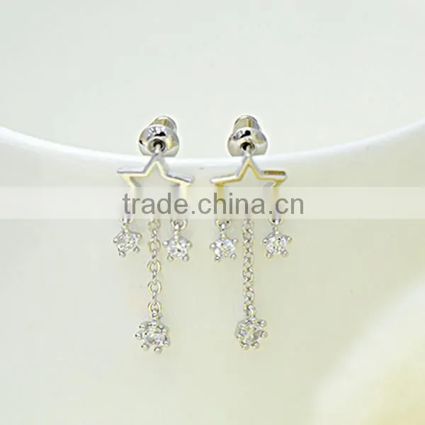 ebay zircon star pattern chain plated 925 silver earring