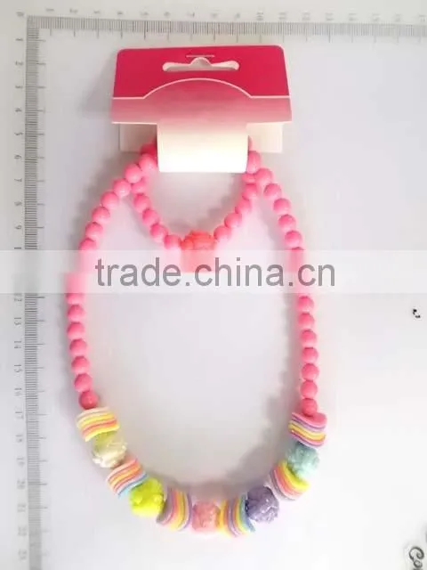 Cute children multicolor beaded necklace bracelet set with flower