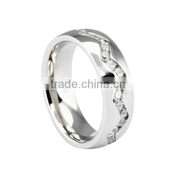 Pink zircon stone stainless steel highpolished jewelry diamond wedding rings pair wedding ring 2014 wedding ring (LR9372)