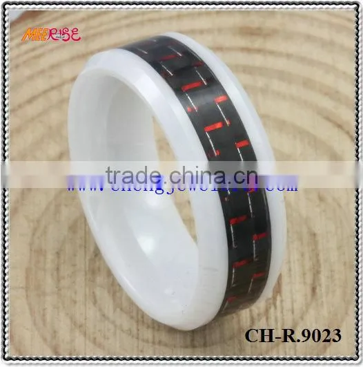 Fashion larimar inlay white ceramic ring jewelry