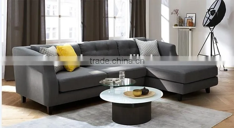 contemporary style nordic wooden legs L-shaped sectional sofa leisure style durable fabric sofa in living room