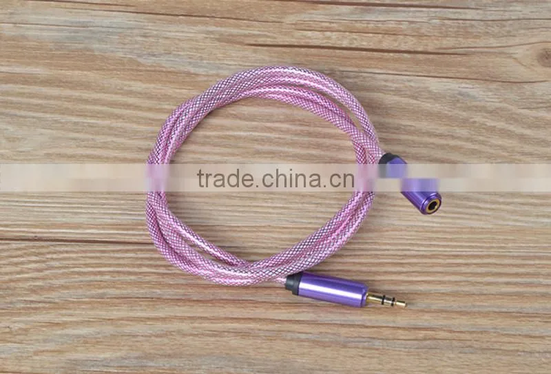 China Supplier FIsh Net Pattern 3.5mm Male to Female Stereo Audio Cable