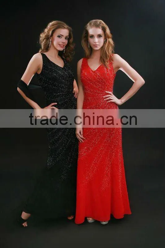V-neck Sequins Beaded evening dress Girls dresses Graduation dress A2